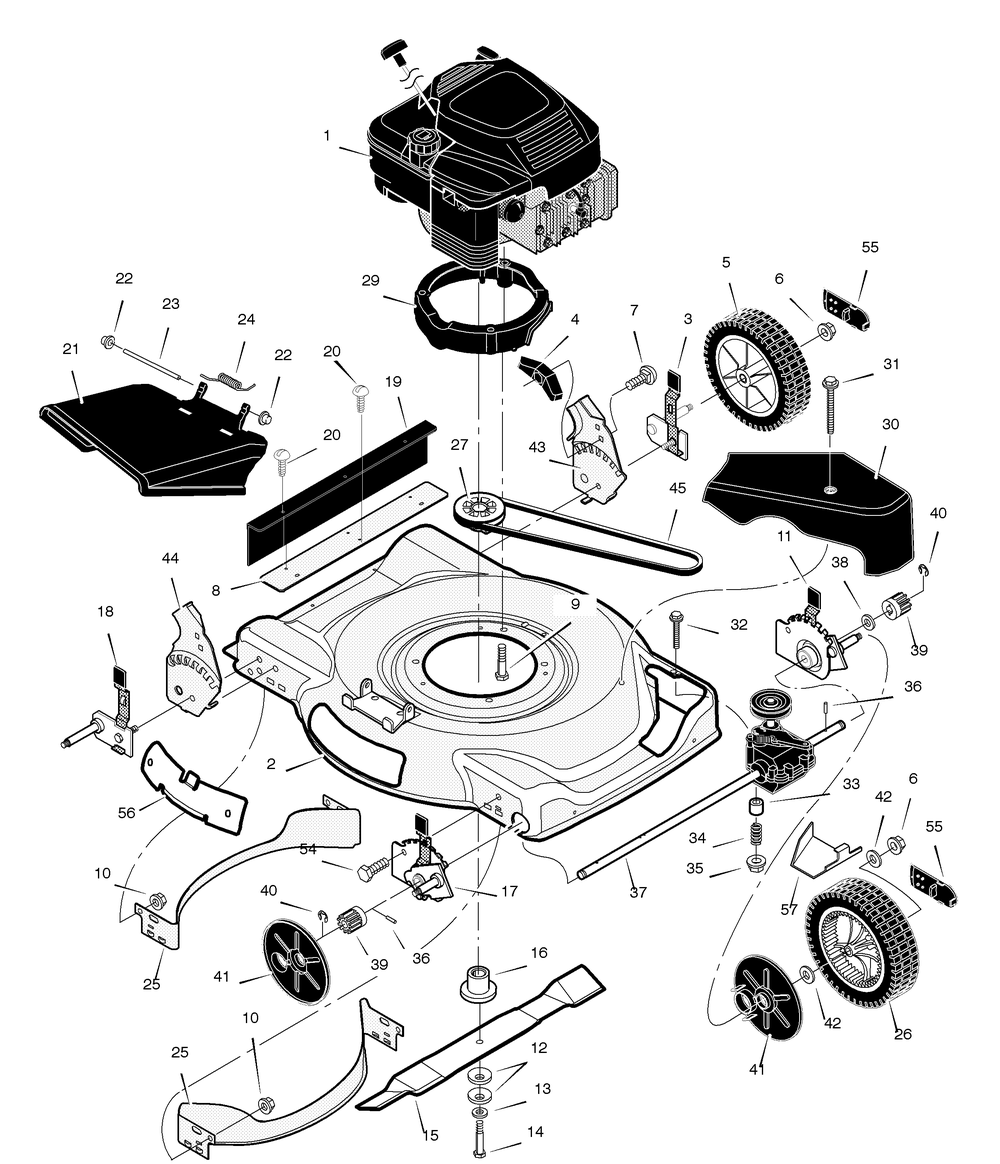 Mower Housing Assembly Diagram and Parts List for 22605X50H 2004 Briggs and Stratton Lawn Mower